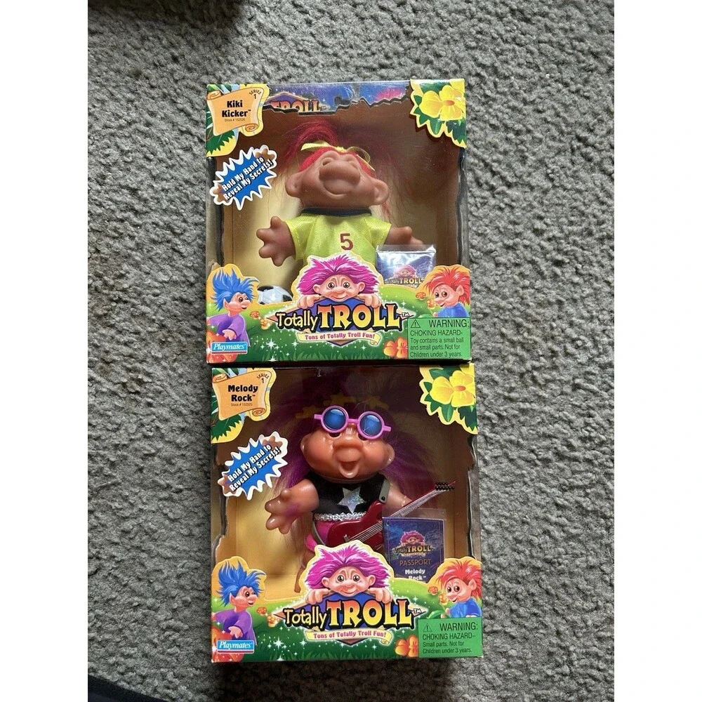 Vintage NEW 2001 Totally Trolls Dolls Kiki Kicker & Melody Rock SEALED